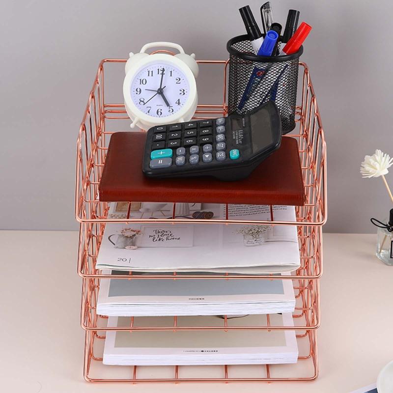 Modern Stackable Letter Tray Desktop Organizer Under Desk Hanging Organizer Metal Paper Tray for Women Men Student Staff