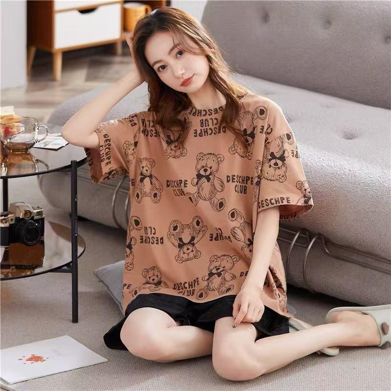 Women's Plus Size Summer Cartoon Pajama Set - Cute Donald Duck Short Sleeve Homewear