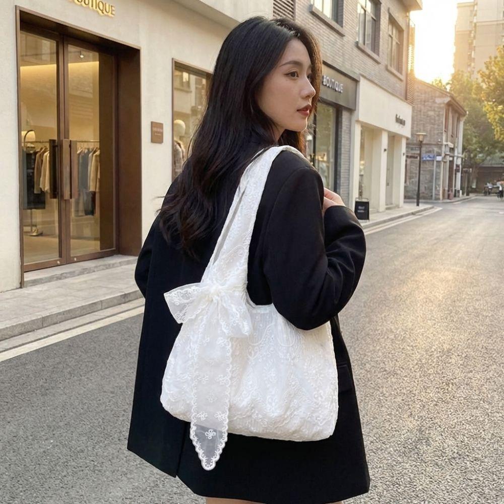 Mit Seidenschal Blumenmuster Spitze Handtasche Leicht Vielseitig Stickerei Spitze Umhängetasche Leinwand Koreanischer Stil Tragetasche
