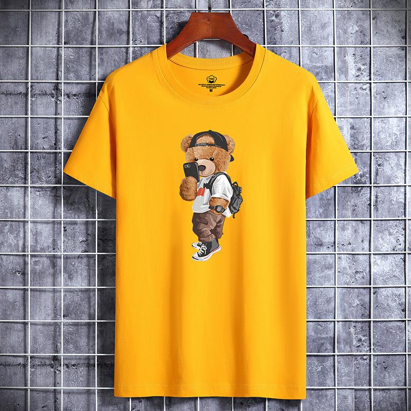 Pánské trendy bavlněné tričko volného střihu s potiskem - Krátký rukáv