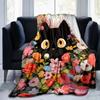 1pc Flowery Black Cat Themed Blanket  Seasonal Home Decorative, Living Room, Travel, Camping, Car Blankets