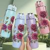 1PC Purple Rose Floral Bouquet Print 750ml Color Plastic Sports Water Bottle Leakproof Flip Straw Lid Suitable for Sports Office Home Use