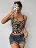 Ladies' leopard print square-neck sports vest, sizes S-XL, wearable all year round