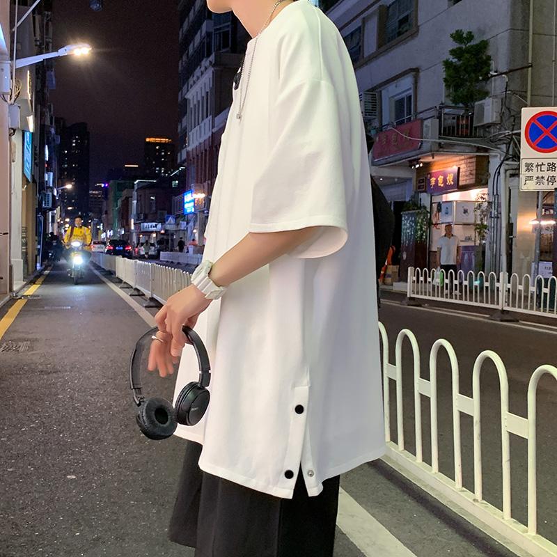 Summer Men's Side Slit T-shirt Solid Color T-shirt Men Causal O-neck Basic Tshirt Male Oversized Tops