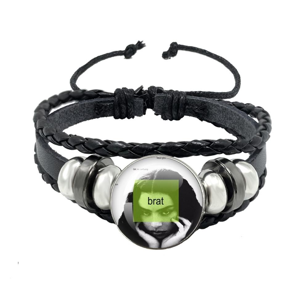 Album BRAT Charli XCX Kreatives Schwarzes Seil Knopf Glas Cabochon Lederarmband Schmuck Charme Fans Geschenk