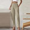 Women's Fashion Temperament Solid Color Casual Bunched Foot Pants Loose Pocket Cotton Hemp Cloth Small Foot Pants