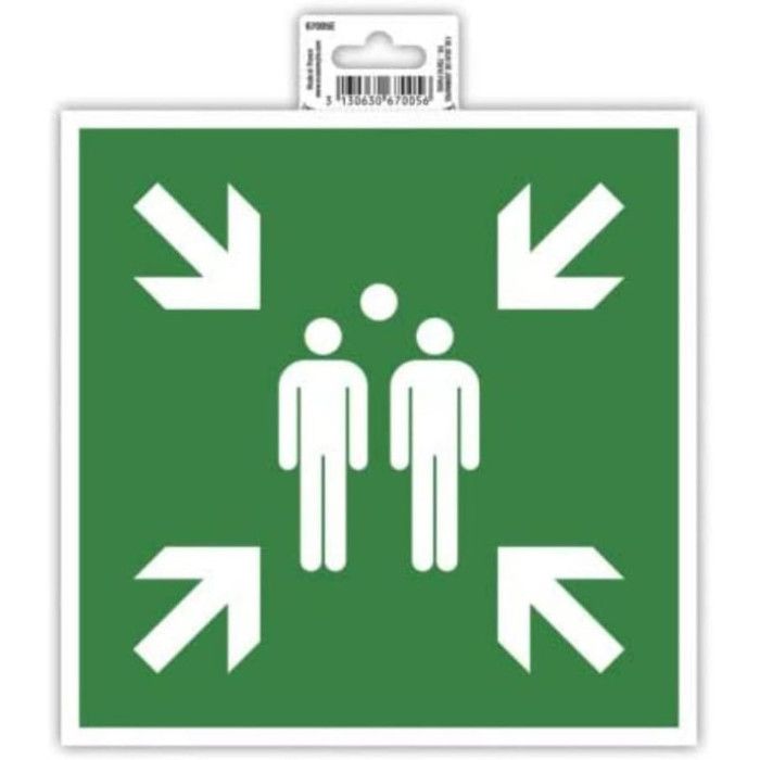 Panneau Adhésif - Point Rassemblement - 20x20cm - Vert/blanc - PVC - Signalétique