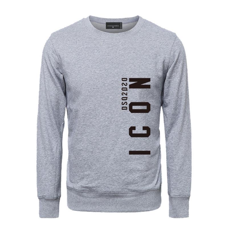 ICON Europe Men's Cotton Terry Round Neck Hoodie – Trendy Letter Print, Casual Loose Fit for Spring & Autumn