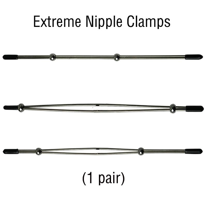 Double Bar Adjustable BDSM Play Extreme Steel Nipple Clamps with Silding Tensioner Sex Toys for Women