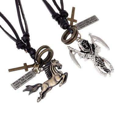 Pendentif cheval Collier crâne Collier antique Collier cuir