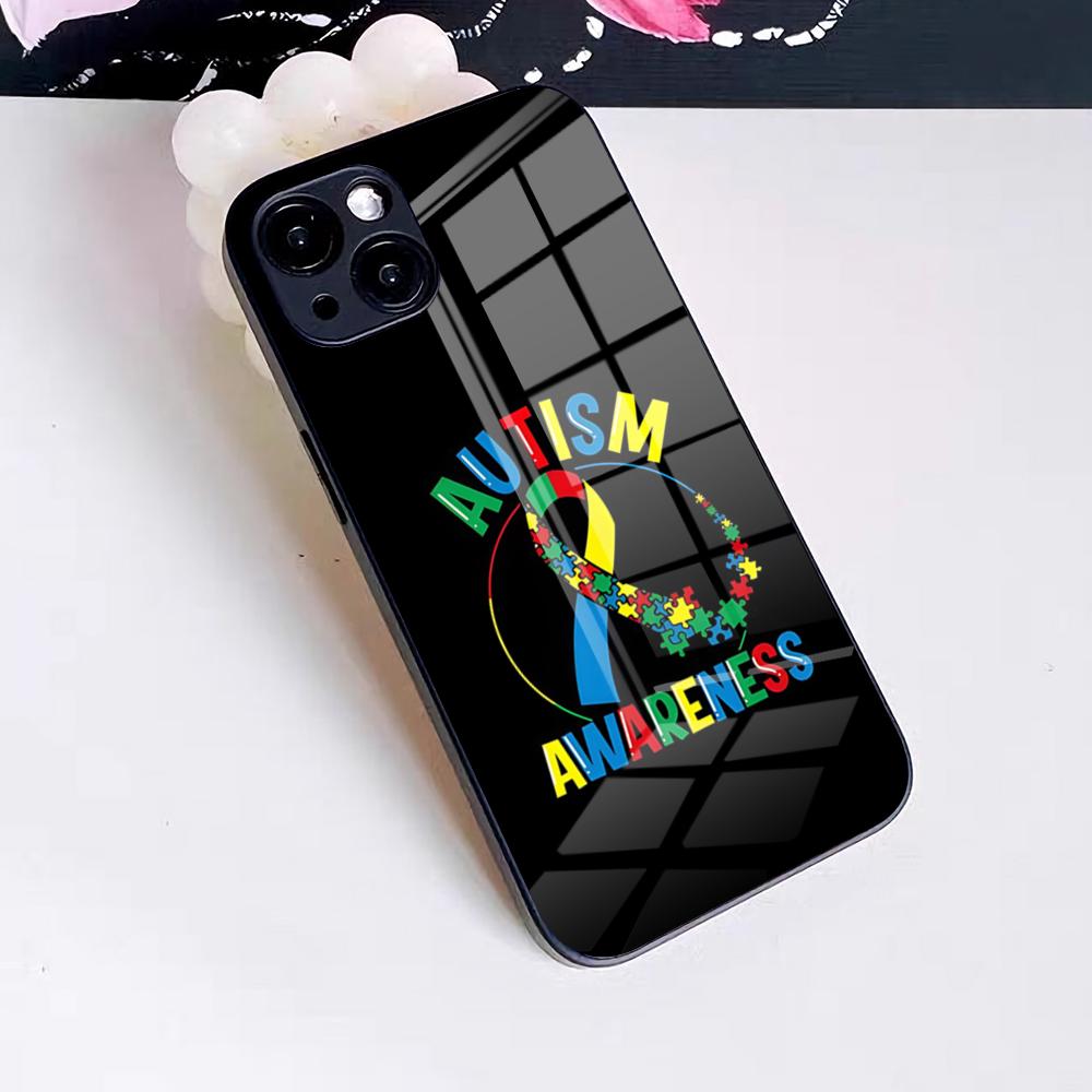 

Autism Support Puzzle Phone Case For IPhone 17 Pro Max 16 15 14 Pro Max 13 11 X Xs Xr 8 7Plus Glass Cover iPhone 15
