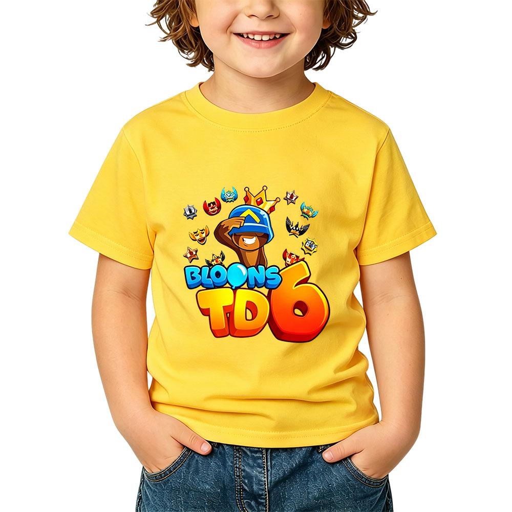 100% Cotone Gioco Bloons TD 6 Maglietta per Bambini Stampa Cartoon T-shirt per Bambini Streetwear Ragazzi Ragazze Top Estivi Girocollo Manica Corta
