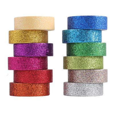 Fita Decorativa Brilhante para Arte, Conjunto de Fita Washi Glitter DIY - 12 Rolos de Fita Adesiva Colorida, Fita para Scrapbook, Decoração e Artesanato