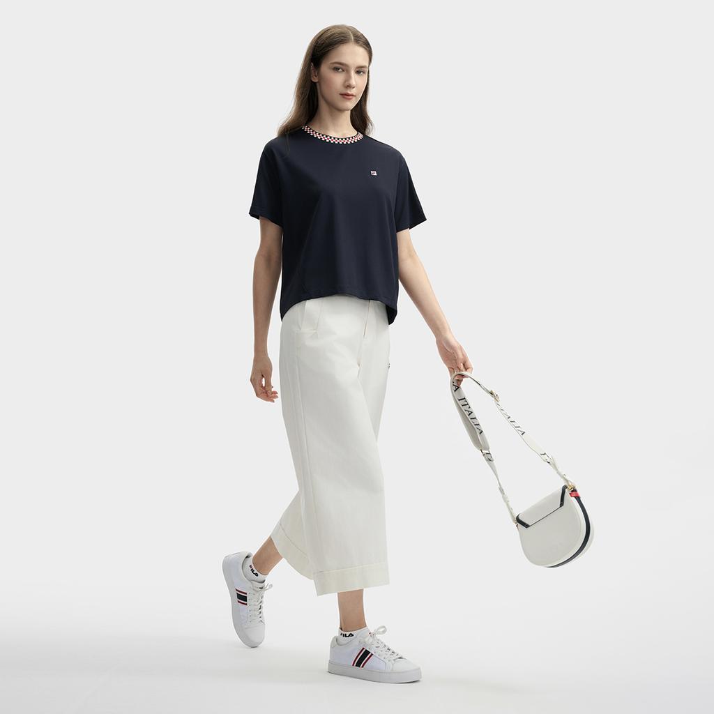 Fila Modern Heritage  Dna French Chic Simple Checkered Fashion T-Shirt Women Tops Legendary-Blue F11W431106FNV