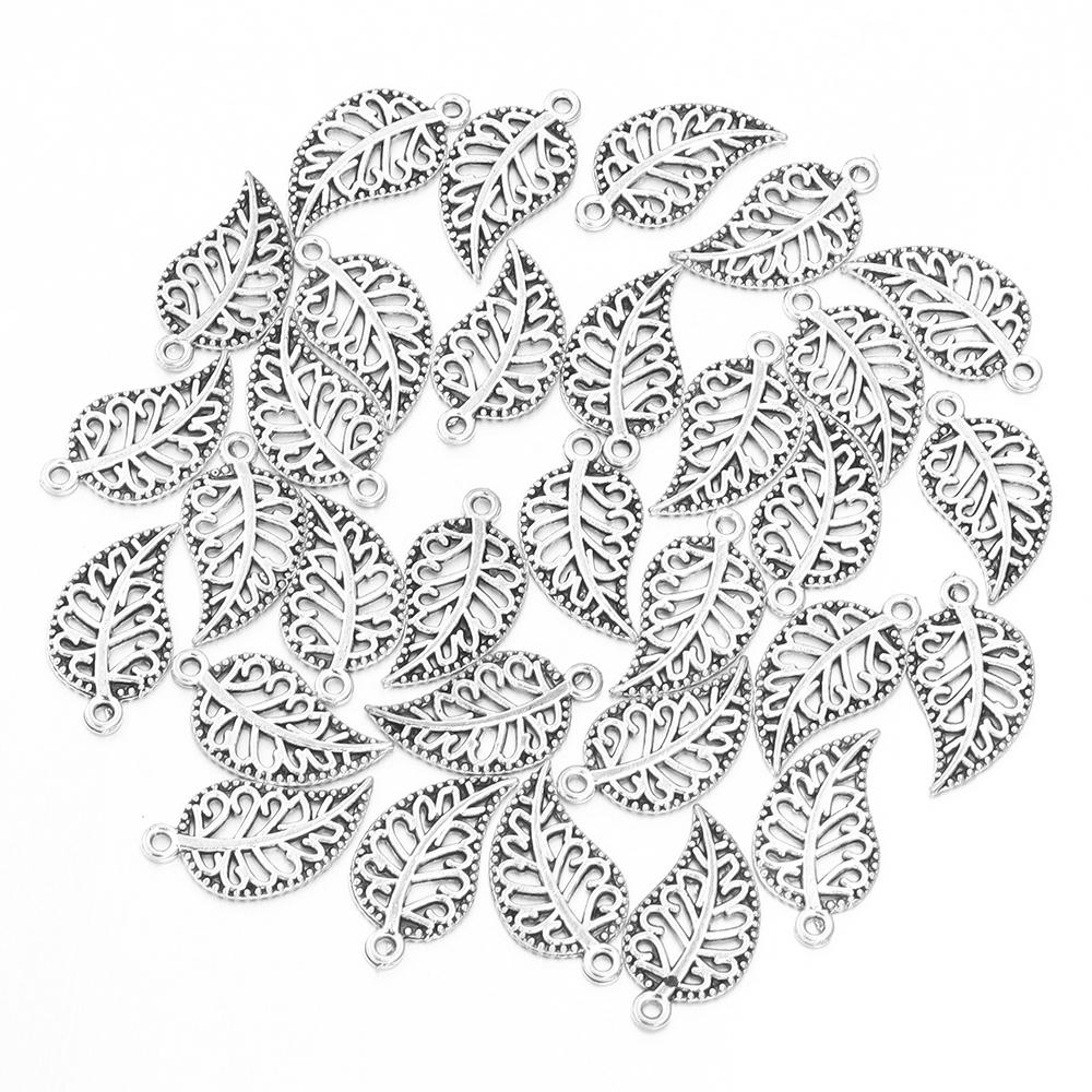 50pcs 18.5x10mm Alloy Leaf Charms Pendants Metal Hollow Tree Leaf Charms For Jewelry Making DIY Bracelets Necklace Accessories