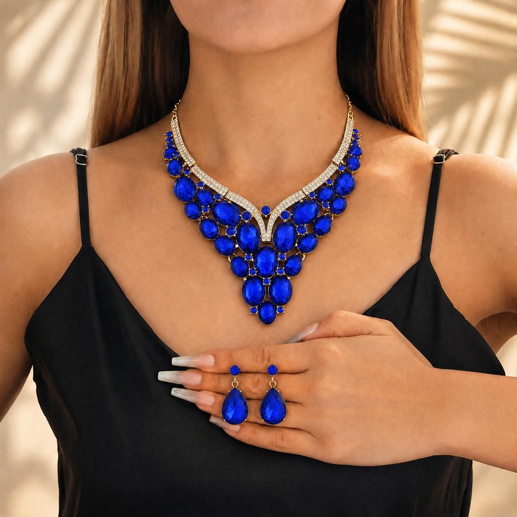 Accessoires Übertriebenes Retro Halsketten Ohrringe Schmuckset Damen Luxus Kristall Bankettkleid Accessoires Schlüsselbein Kette 2026