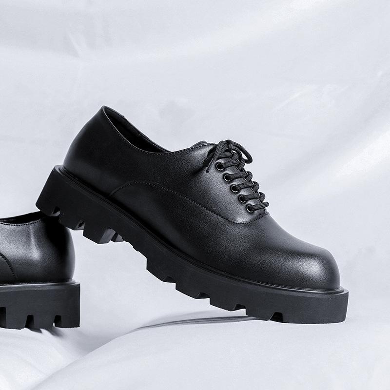 Square Head Leather Shoes Men'S Korean Niche Ins Leather Shoes Men'S Tide British Leisure Will Drop Height Derby Shoes 5665-R