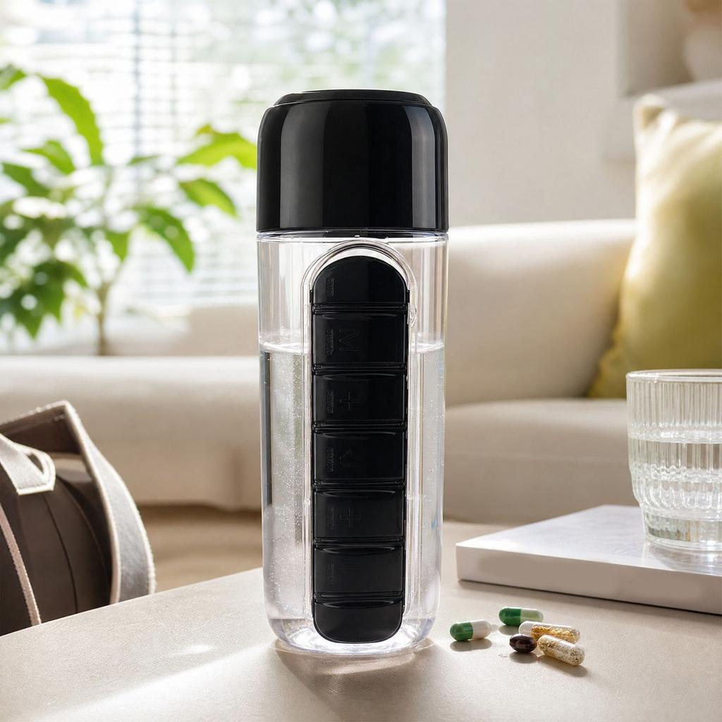 2-in-1 Bottle and 7 Compartment, Portable Outdoor Plastic Cup 600ml
