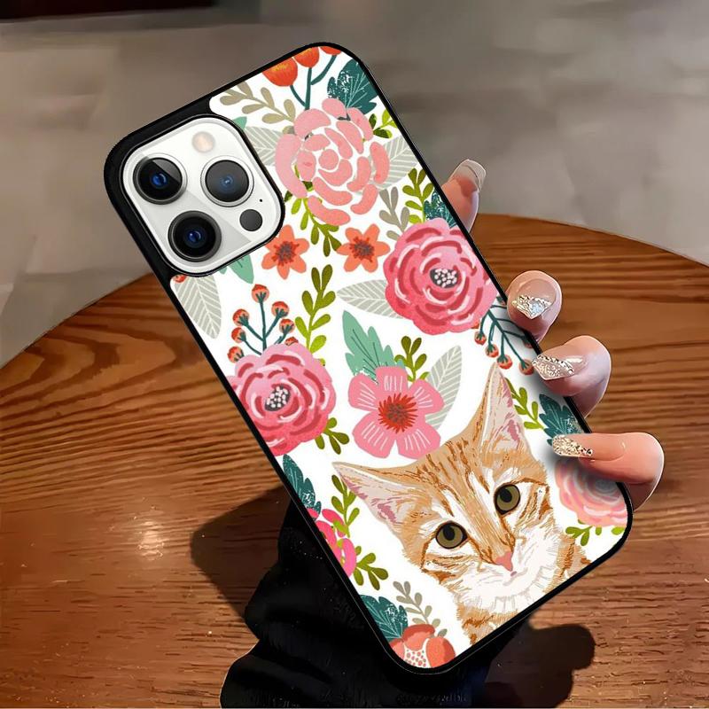 Lovely Flower Cat Animal Pattern Phone Case For iPhone 17 Air 16 15 14 13 12 11 Pro Max Max Plus Bumper Case Cover