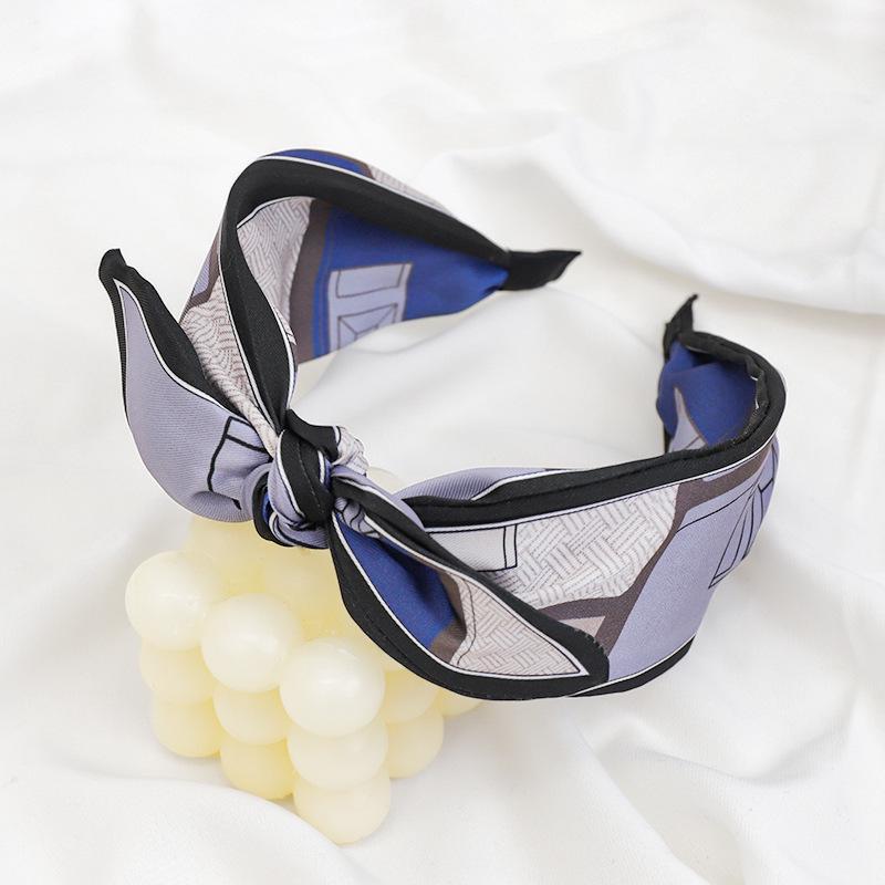 Korean Geometric Art Print Wide Hairband with Bowknot