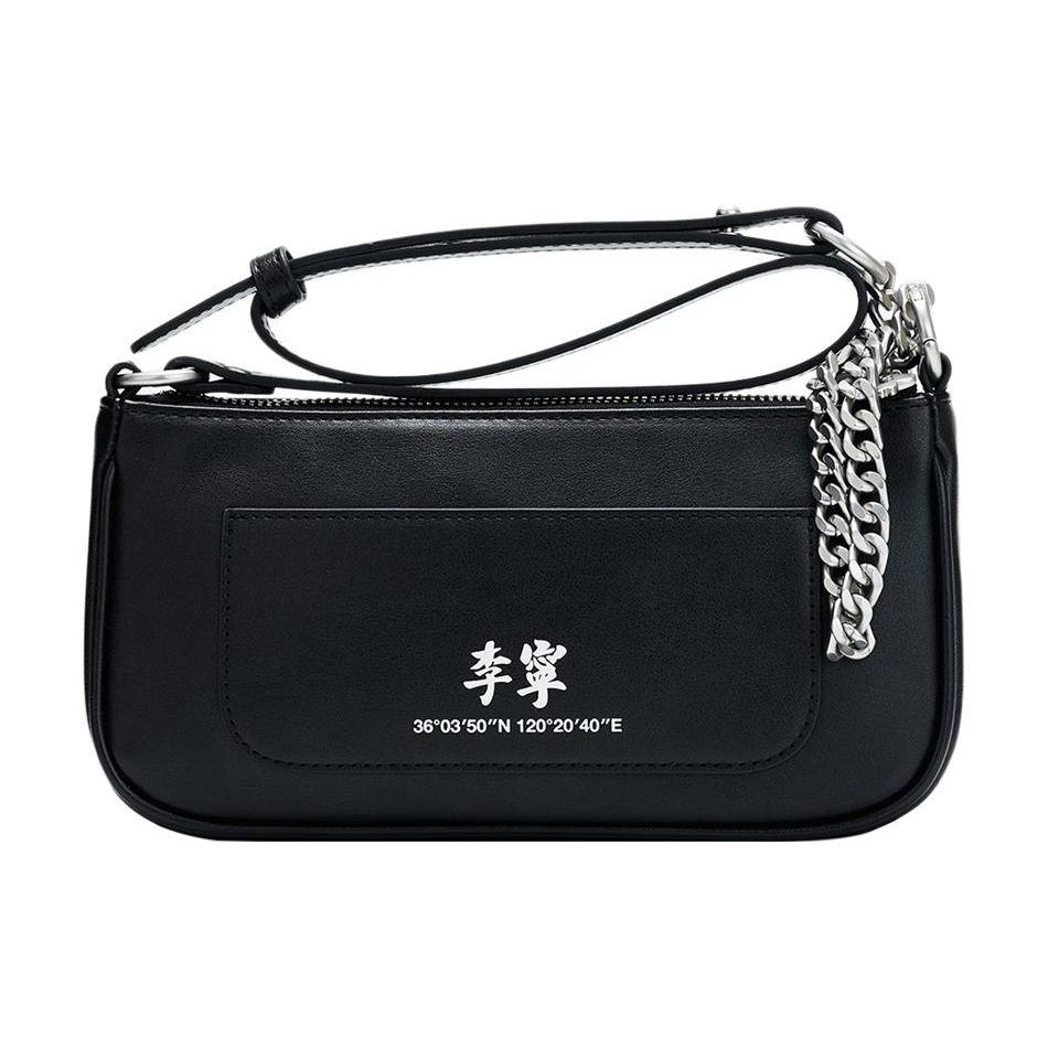 Li-Ning Sakura Series Logo Print Zipper Closure Handheld Shoulder Crossbody Bag Unisex bags Black ABDS349-1 Black