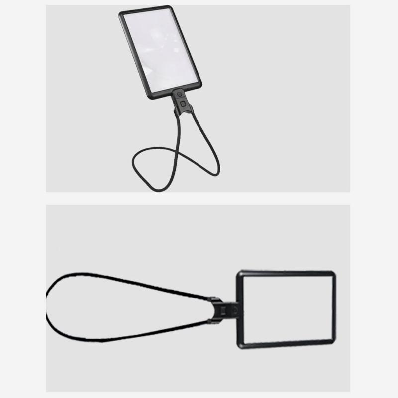 4X Large Magnifier with 3 Brightness 43 LED Light Rechargeable for Reading Books or Crafting, Neckwear and Desktop Mode