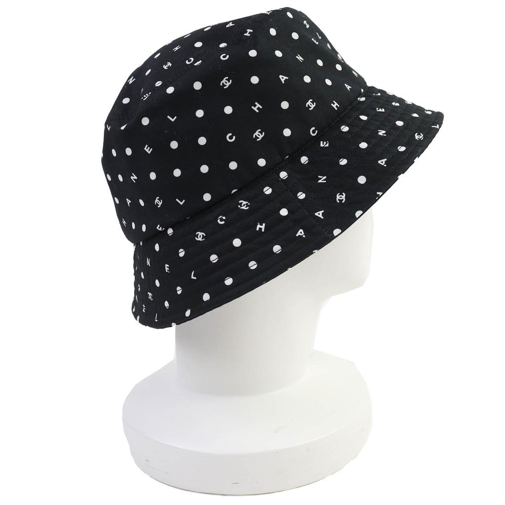 Excellent CHANEL hat COCO Mark embroidered logo bucket hat Black White cotton Women L Used