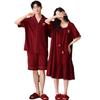 Couple Pajamas Summer Cotton Short-sleeved Nightgown Thin Wedding Wedding Burgundy Festive Natal Year Cotton Suit