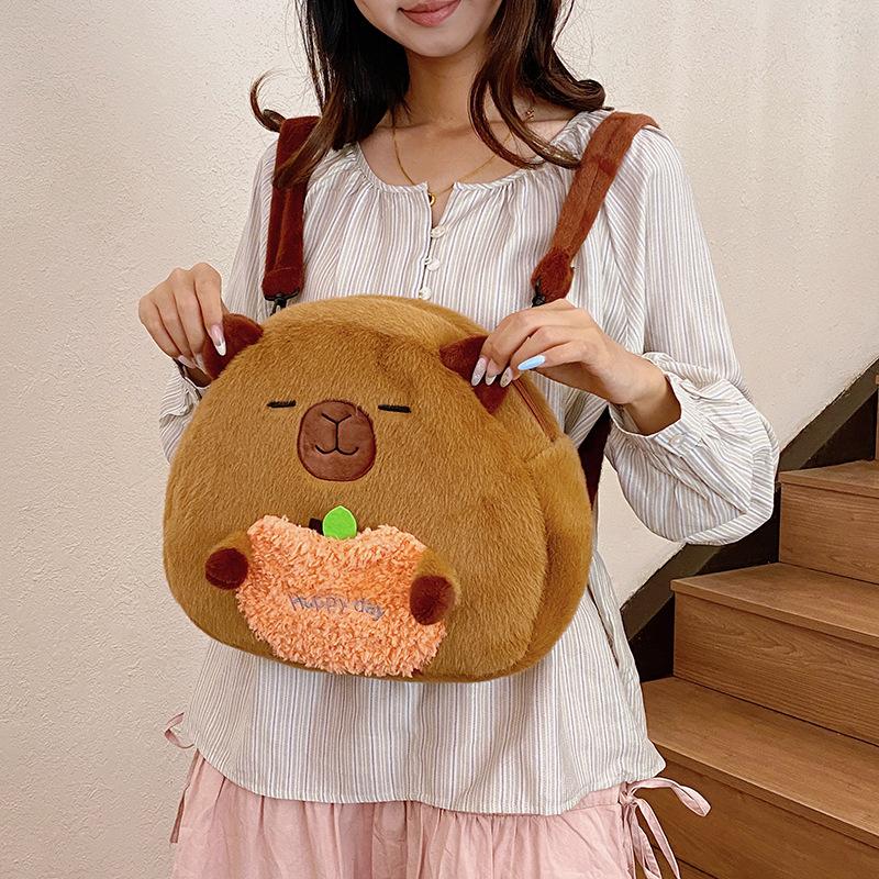 Cute Kapibara Hairy Doll Bag Girls Shoulder Bag Can Shoulder Student School Bag Cartoon Capybara Backpack