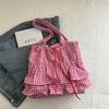 Cute Plaid Cotton Tote Bag Large Capacity Ruffle Handbag Large Capacity Shoulder Bags  Sweet Commuting Bag For Women Gift