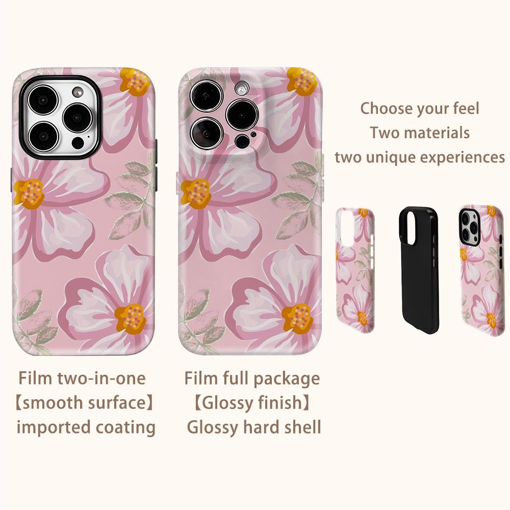 Soft Pink Florals Phone Case for IPhone 17AIR 16E 16 15 14 13 12 11 17 Pro Max Plus Double-layer Back Cover