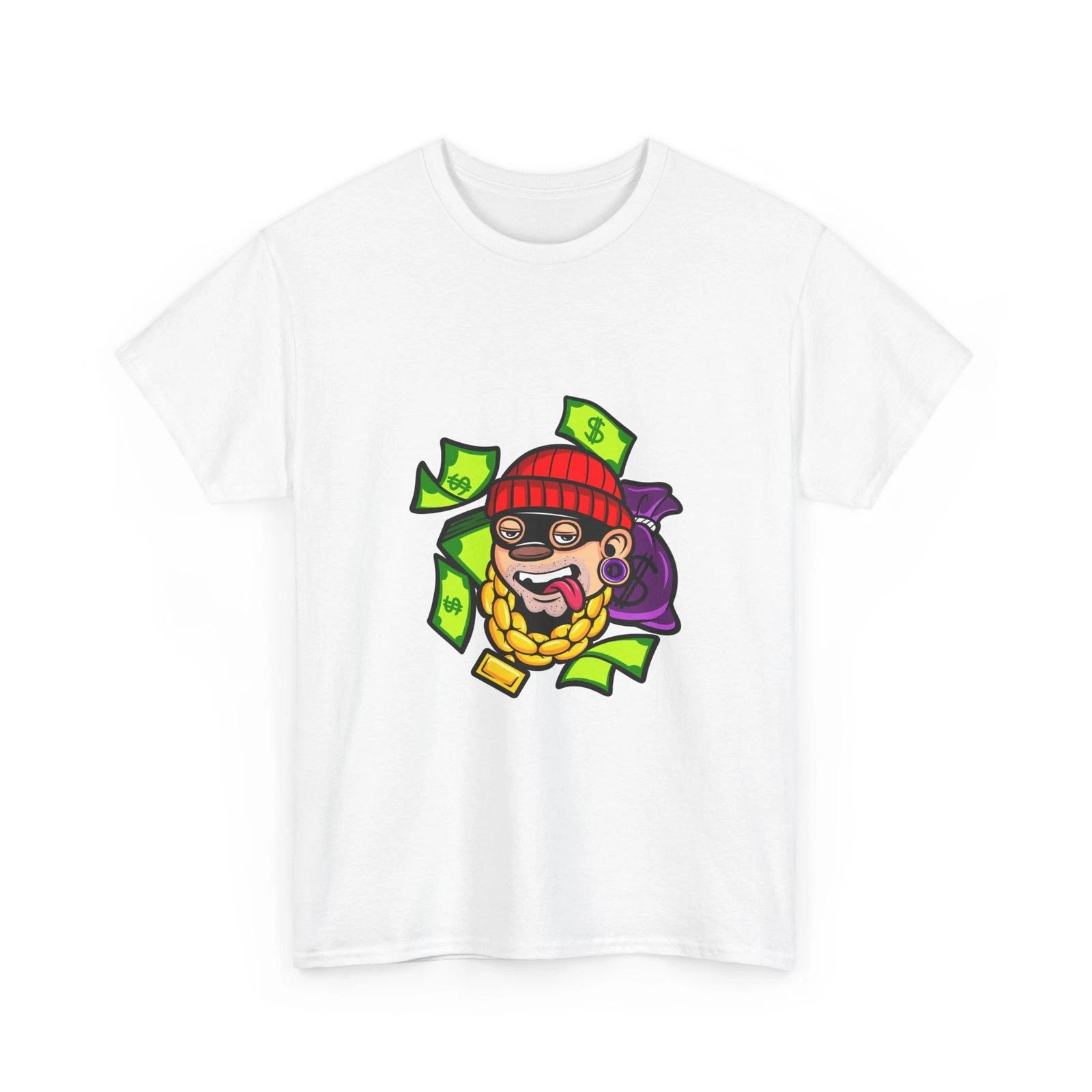 Money Character Illustration Tee | Cash, Gold Chain Shirt, Cool Tee, Cotton M