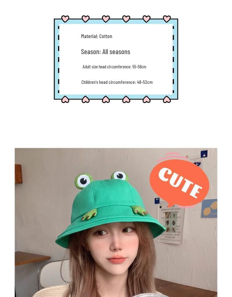Japanese Style Cute Frog Fisherman Bucket Hat - Large Head Summer Sun Protection