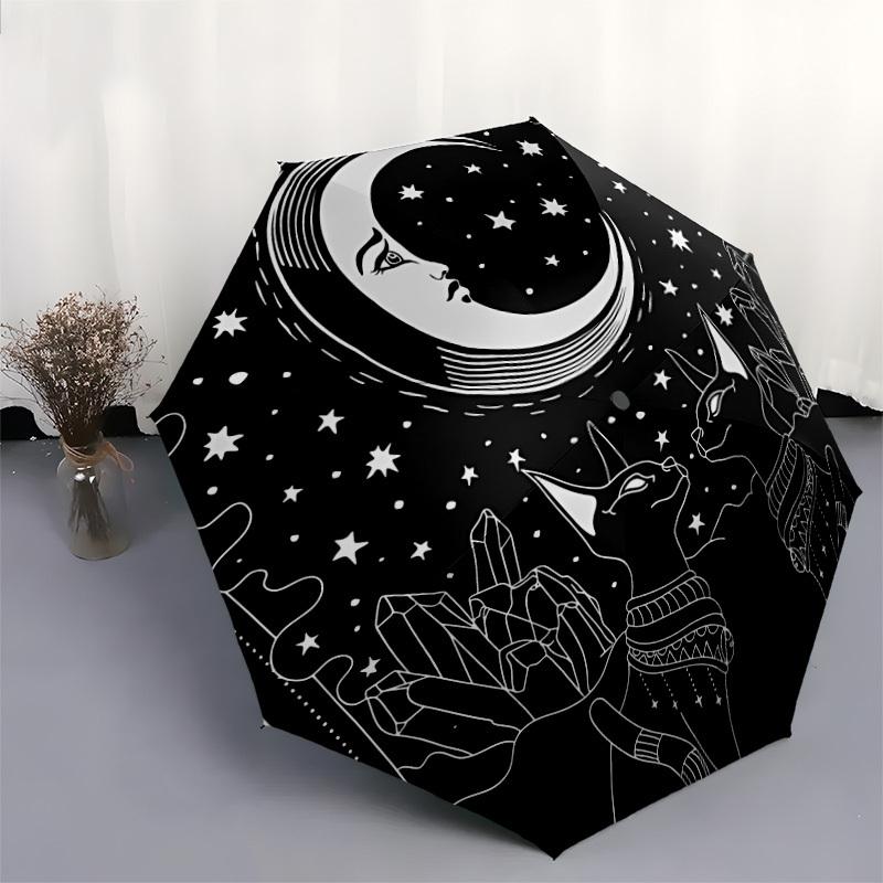 1pc Moon Cats Crystals Night Sky Umbrella with Plastic Handle,Suitable for All Seasons Home Travel Outdoor UmbrellaDD197