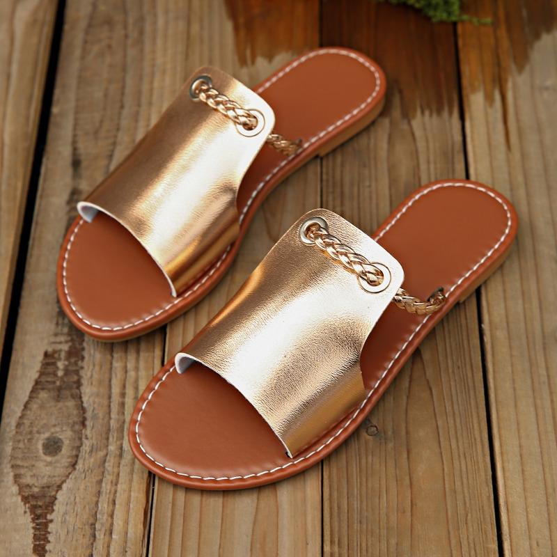 Summer Plus Size Fashion New Slippers Round Toe Open Toe Woven Simple Beach Casual Soft Slip Flat Flip Flops
