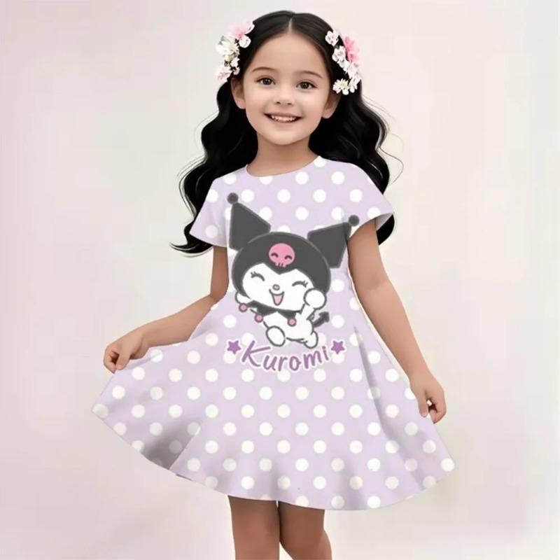 Sanrio New Summer Girls Dress Hello Kitty 3D Printed Fashionable Cartoon Cute Princess Girls Clothes Skirt