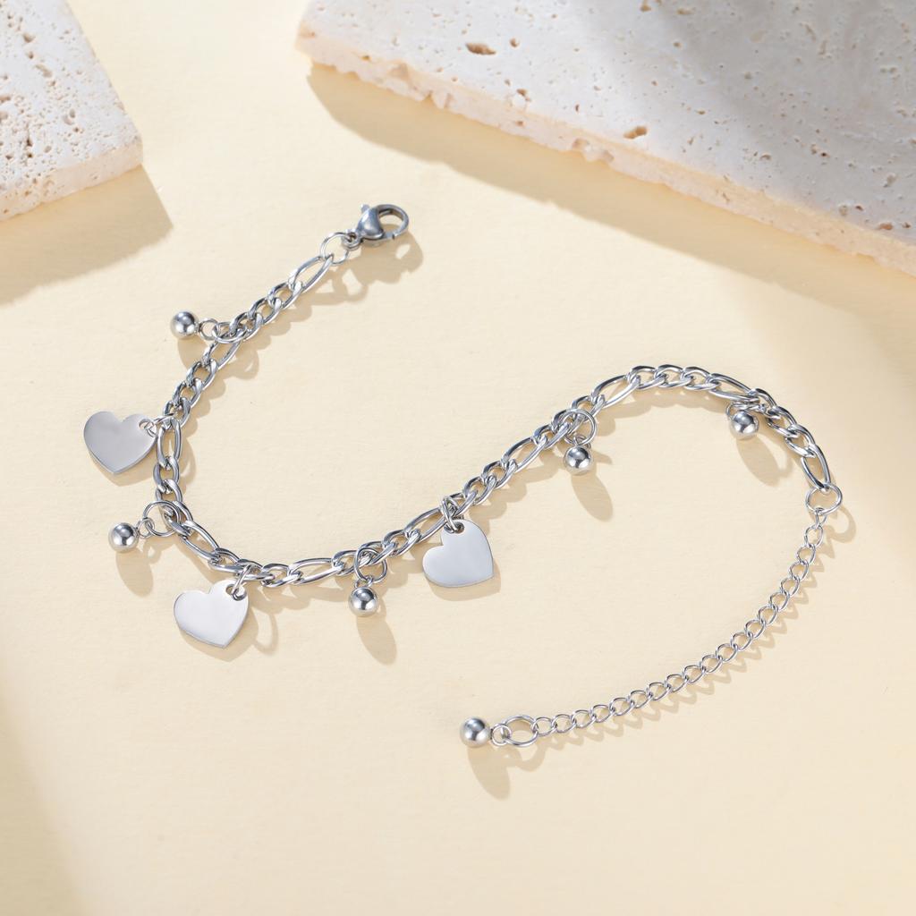 Teamer Stainless Steel Round Bead Heart Charm Bracelets 18k Gold Plated Holiday Jewelry For Women Daily Wear Party Jewelry Gift