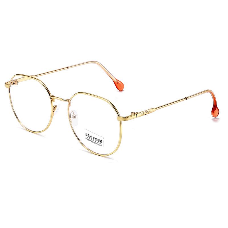Anti-Blue Flat Glasses Women'S Fashion Retro Metal Glasses Large Frame Can Be Equipped With Myopia Glasses Frame