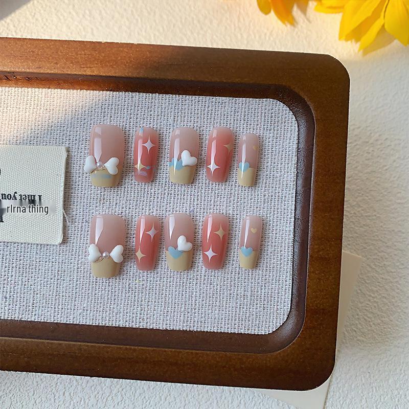 2026 Medium French Star Press-On Nails: Handmade, Detachable, Whitening Manicure