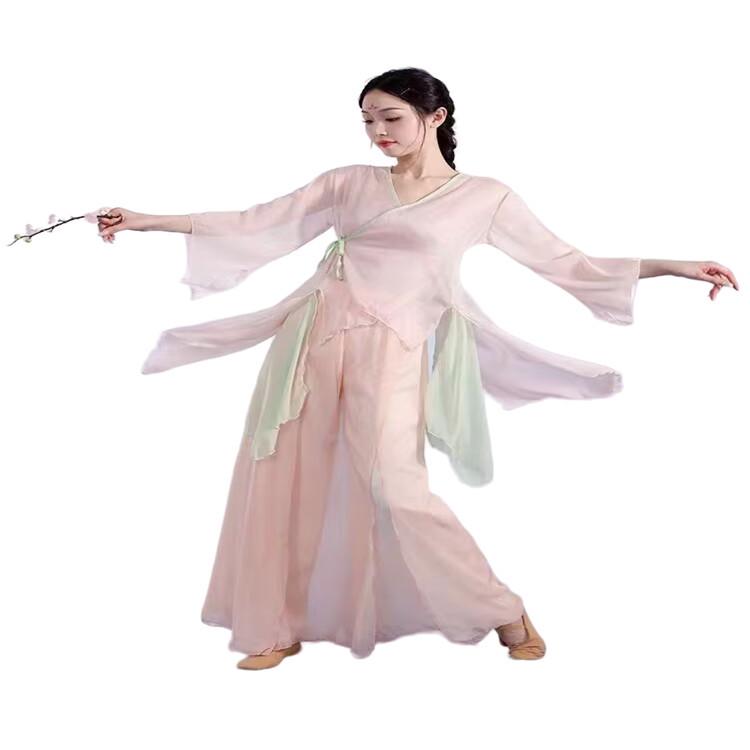 Dámské kostýmy pro klasický tanec: Vlající gáza, šifonové topy, vílí styl, starověké čínské taneční oblečení
