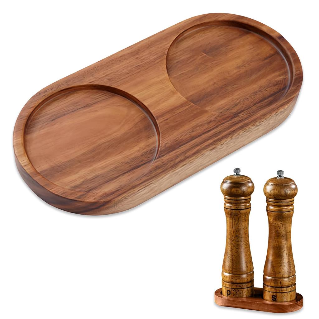 Liroyal Salt and Pepper Mill Tray, Wooden Grinder Tray with 5.8cm Inner Diameter, Grinders Wood Tray for Rock Salt, Pepper, Spices, Salt & Pepper