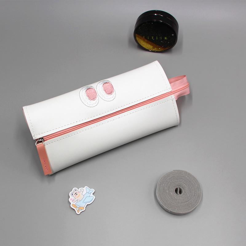 Large Capacity Leather Embroidery Pencil Case: Cute and Simple Design for Men, Women, and Students