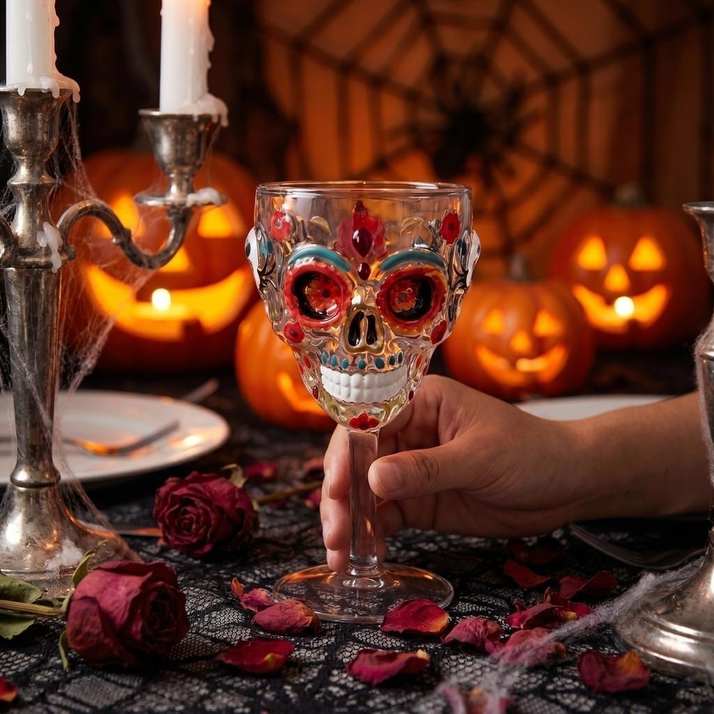 Colorful Cup with Floral Pattern, Gothic Tumbler for Home Bar Halloween Decor