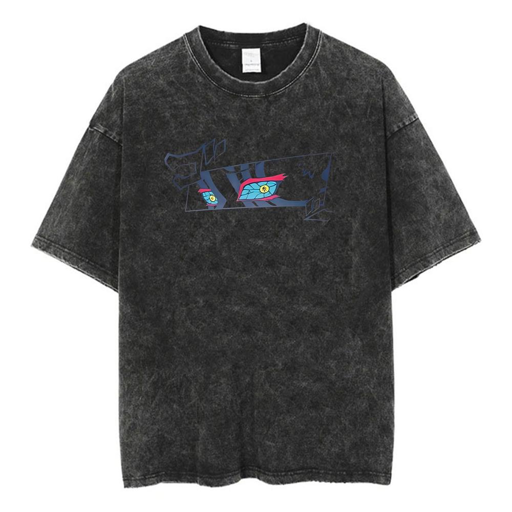 Washed Acid Washed T Shirt Man Demons Slayer Anime Y2K Classic Casual T-Shirts Summer O Neck Hip Hop Tee Shirt Oversize Clothing