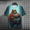 Summer Men's T-Shirt Funny Cat Print Oversized Short Sleeve Man T-Shirt Round Neck Casual Men Women Tee Neutral Clothing