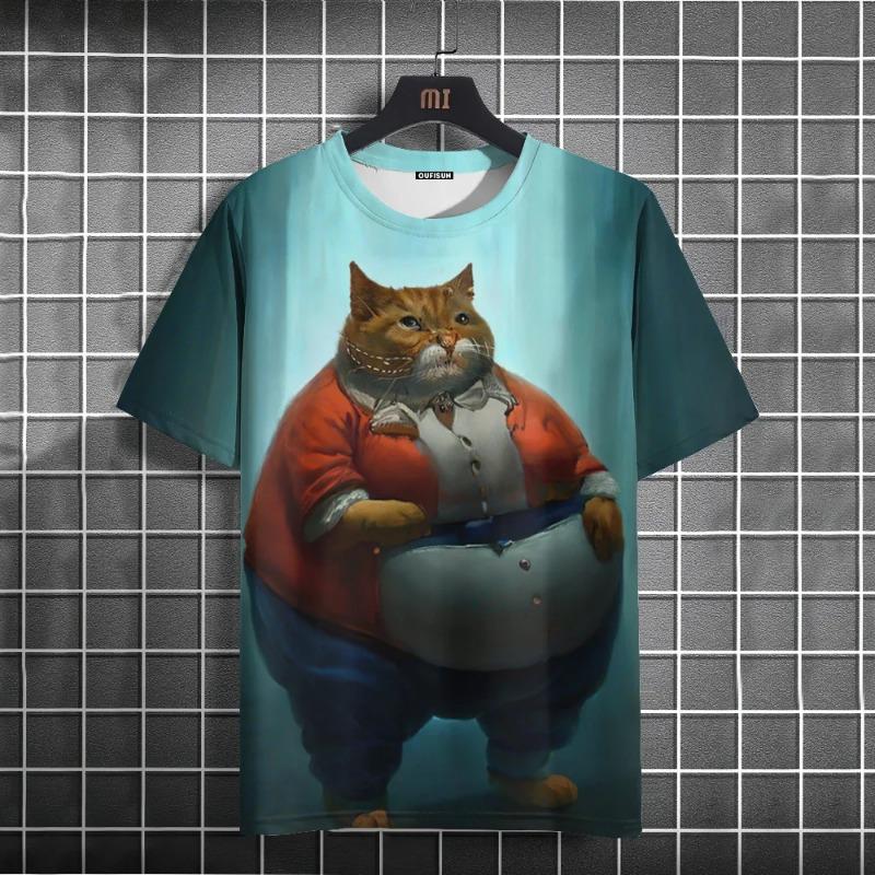 Summer Men's T-Shirt Funny Cat Print Oversized Short Sleeve Man T-Shirt Round Neck Casual Men Women Tee Neutral Clothing