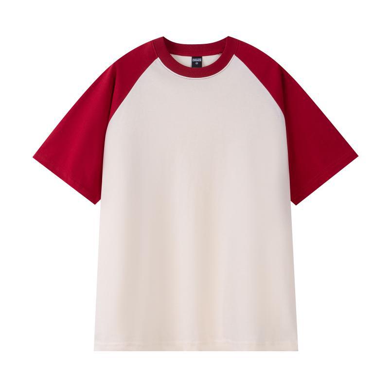 Spring and summer g heavy loose top American retro pure cotton shoulder ramp short sleeve contrasting color couple T-shirt contrasting color design