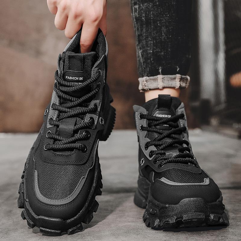 

Fashion Mens Boots Leather Shoes Platform Boots for Men Outdoor Sneakers Motorcycle Ankle Boots Male Work Boot Casual Hiking Shoes 39 чёрный
