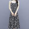 2024 Summer Thin New Broken Flowers Dresses Beach Style Women's Clothing Vintage Sleeveless A-Line Waist Commute Slip Midi Dress
