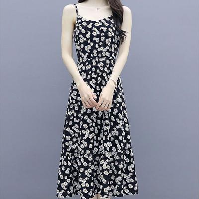 2024 Summer Thin New Broken Flowers Dresses Beach Style Women's Clothing Vintage Sleeveless A-Line Waist Commute Slip Midi Dress